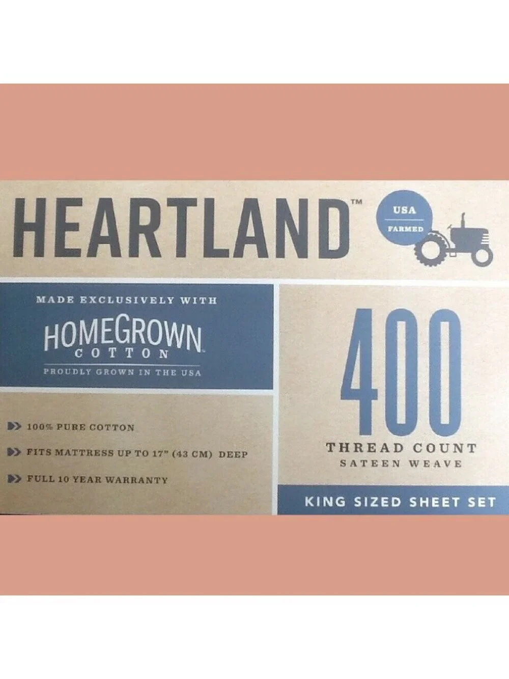 new Heartland Solid 400 TC 100% Cotton Sateen KING Sheet Set in PEACH color